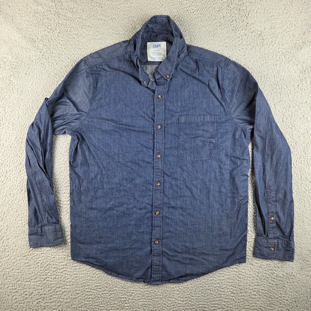 Mugsy Shirt Men XL Chambray Button Down Blue L/S Cotton Blend
